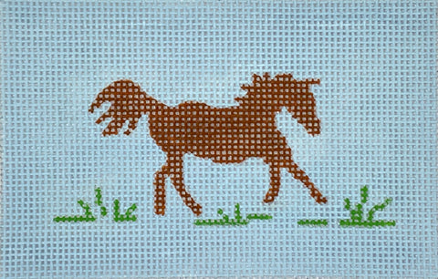 Trotting Horse – brown on sky w/ grass green