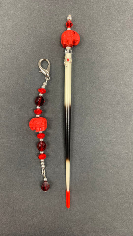 The Crowned Quill - Red Elephant Laying Tool and Matching FOB