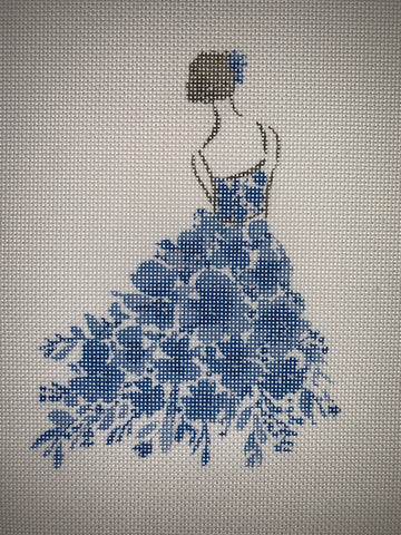 Lady with Blue Flower Dress