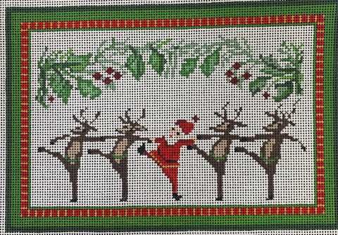 Dancing Reindeer and Santa with stitch guide by Cynthia Thomas