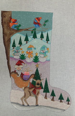 Stocking - Santa, snowmen and birds