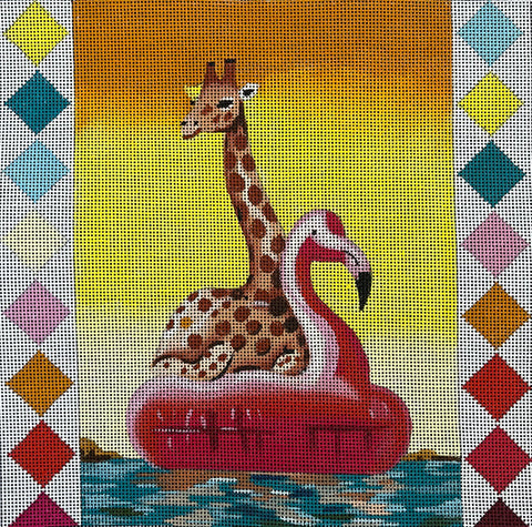 Animals - Giraffe in Flamingo Float