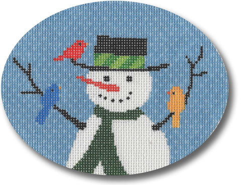 Ornament Oval - Snowman with 3 Birds