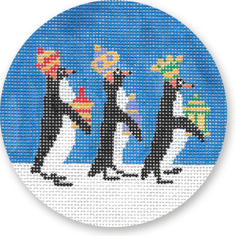 Ornament Round -  3 King Penguins