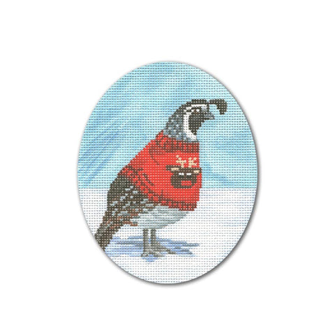 Ornament Oval - Quail in Sweater