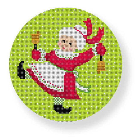 Ornament Round - Mrs Claus on lime Background