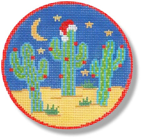 Ornament Round - Cactus with Santa Hat