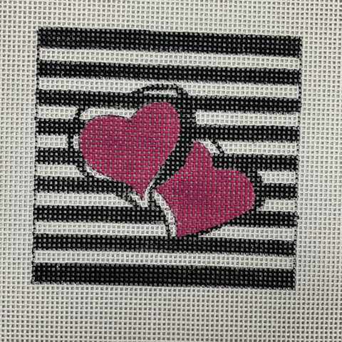 Ornament - two hearts on black and white stripes