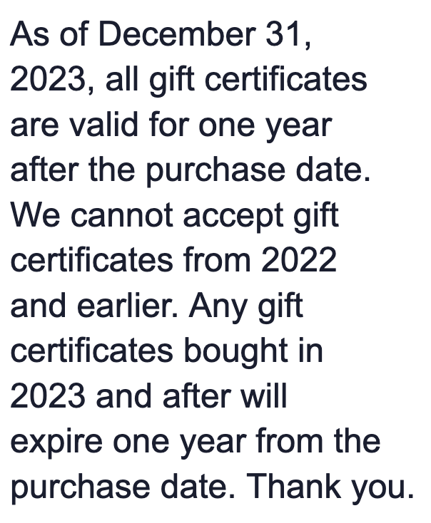 Gift Certificate Information