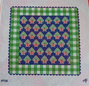 Blue Holiday Pillow w/Green Gingham