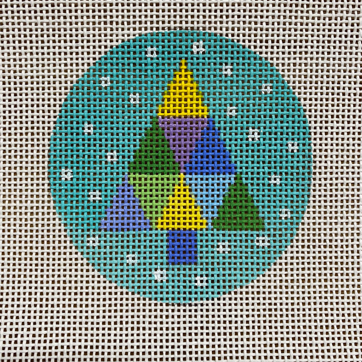 Round - Multicolored Tree on Aqua