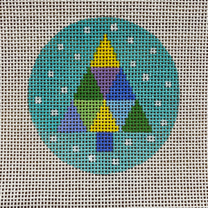 Round - Multicolored Tree on Aqua