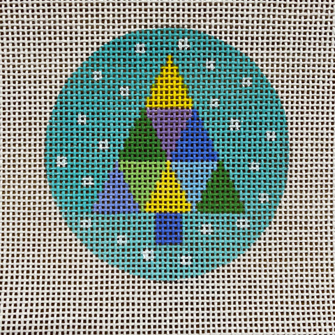 Round - Multicolored Tree on Aqua