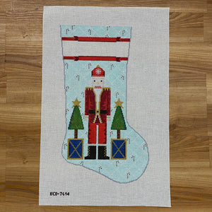 Stocking: Santa Nutcracker with Stars on Blue