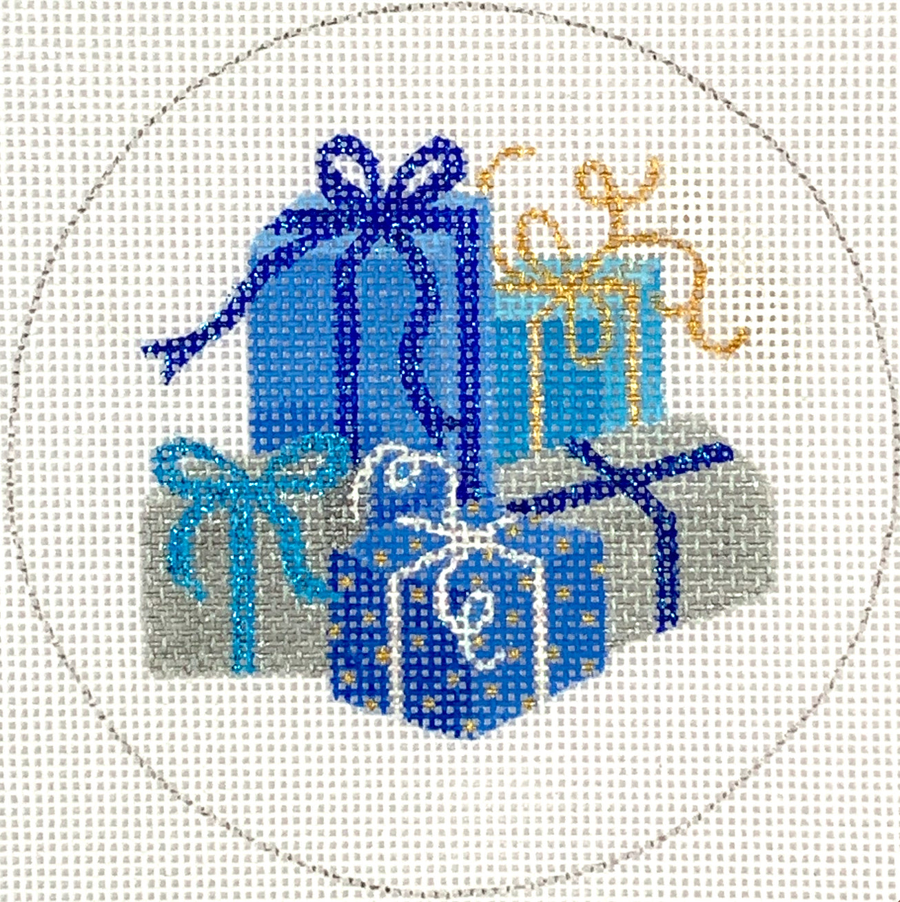 Wrapped Gifts – blues, silver & gold