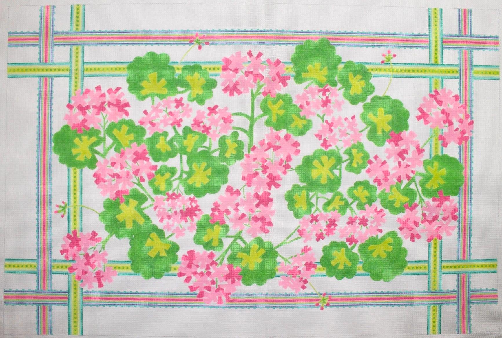 Pink geraniums w/ turquoise, lime, lavender & pink ribbons Rug/Wall Hanging