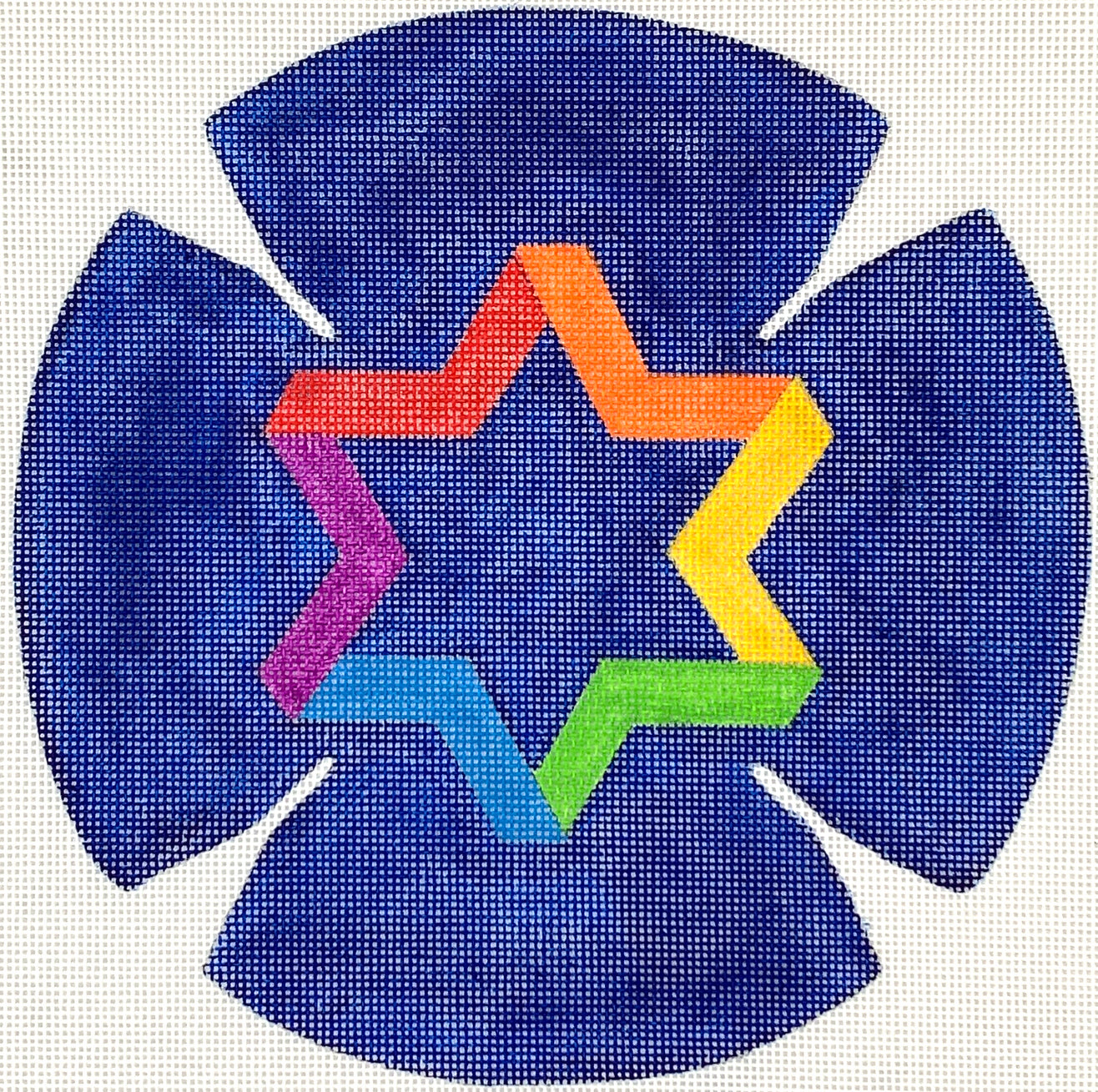Kippah – Rainbow Star of David – multi on deep blue
