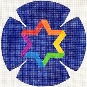 Kippah – Rainbow Star of David – multi on deep blue