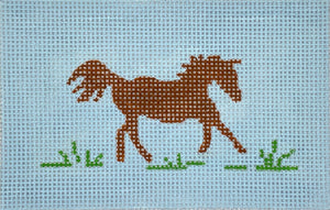 Wicker Bag Insert – Trotting Horse – brown on sky w/ grass green