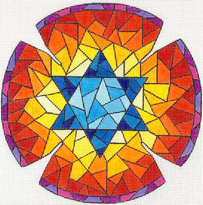 Kippah – Stained Glass w/ Star of David – blues, yellows, reds, oranges & purples w/ black