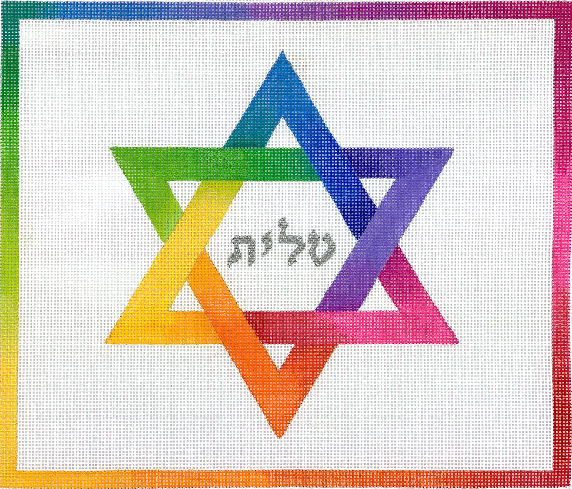 Tallis Bag – Rainbow Star of David – multi on white