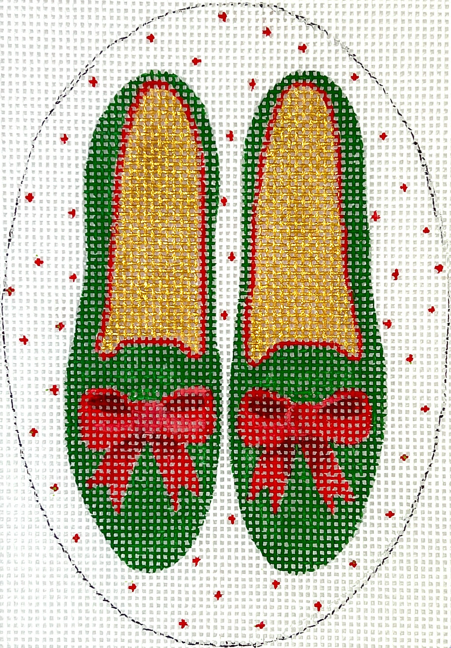 Christmas Ornament – Dark Green Velvet Shoes w/ Red Bows