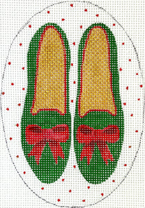 Christmas Ornament – Dark Green Velvet Shoes w/ Red Bows