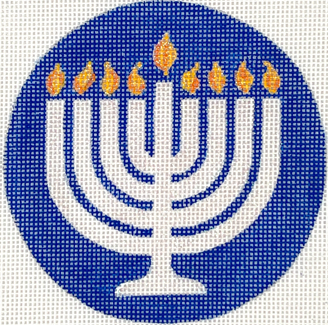 Menorah – sparkly white, yellow & orange on deep blue