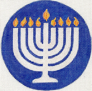 Menorah – sparkly white, yellow & orange on deep blue