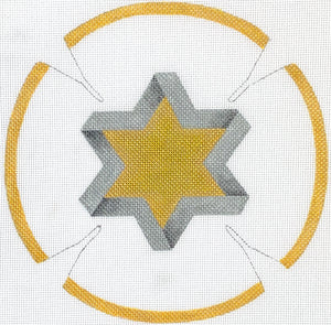 Kippah – Star of David – golds & silvers on deep blue