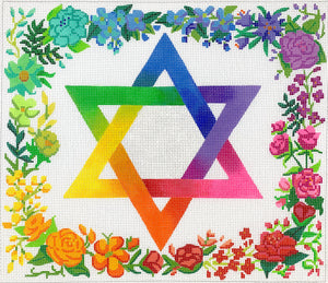 Tallis Bag – Rainbow Floral Star of David (no Dove) – multi on white