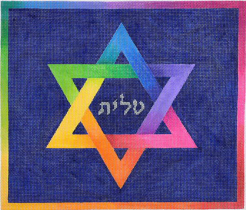 Tallis Bag – Rainbow Star of David – multi on midnight blue