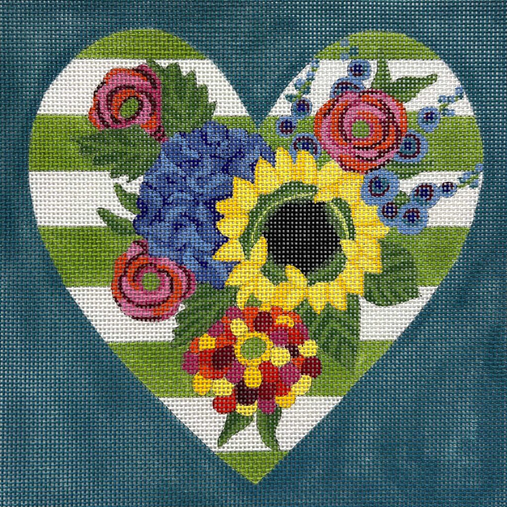 Heart - Green & White Stripe Floral