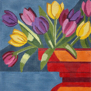 Tulips in Red Vase