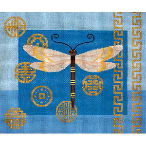 Dragonfly & Coins on Blue