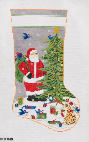 Stocking: Santa with Forest Friends
