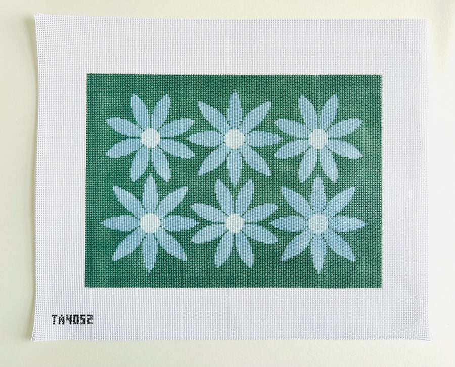 Pillow: Courteney Six Flowers Canvas - Green and Blue