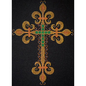 Gold Cross with Fleurs and Emeralds