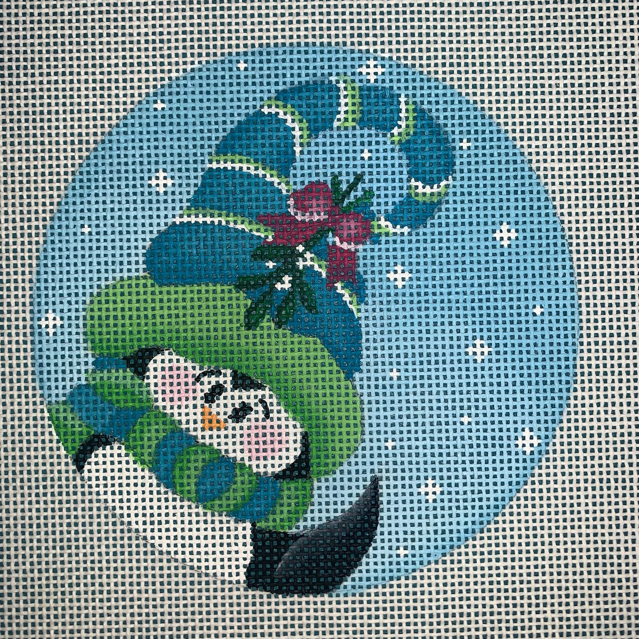 Penguin: Blue and Green Mistleoe Hat