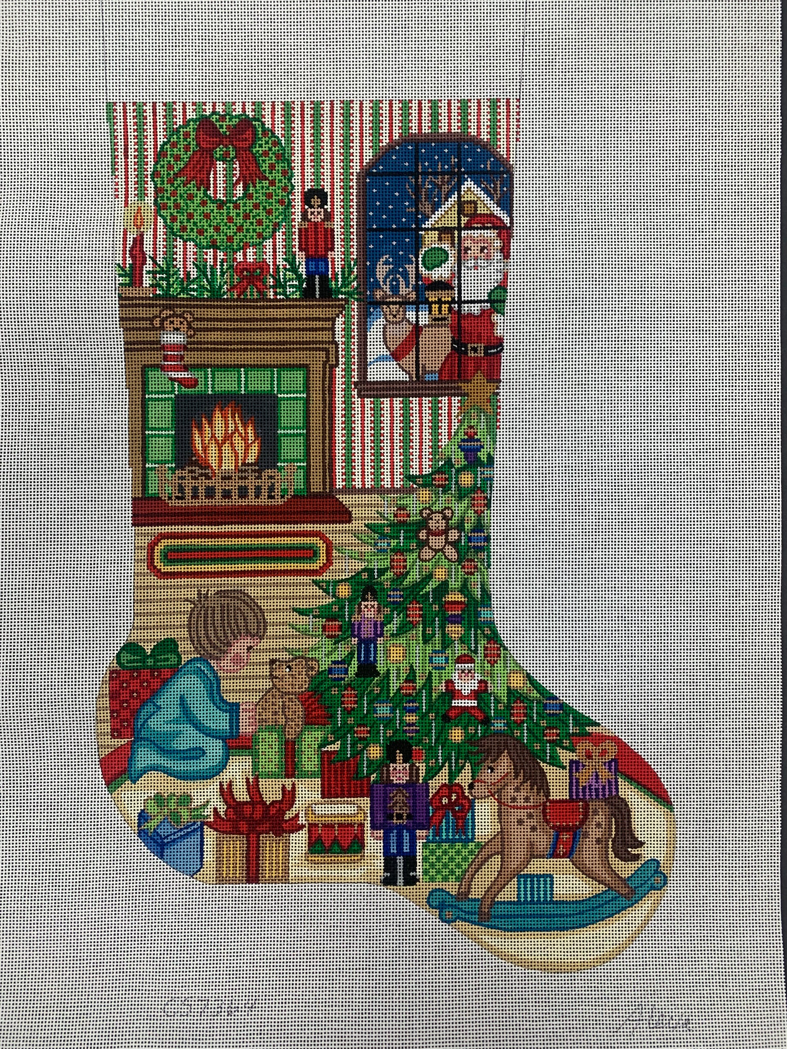 Santa Peeking into Window Stocking