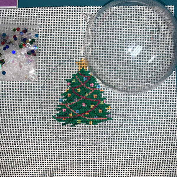 Clear dome and confettI-Christmas tree with star and decorations