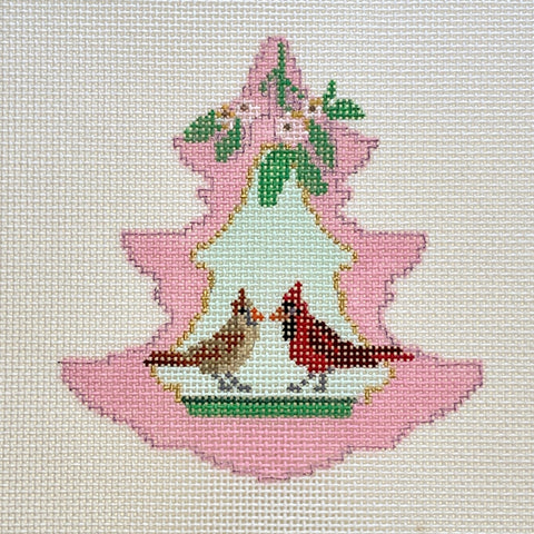 Ornament Round - Pink Tree - Cardinal Pair