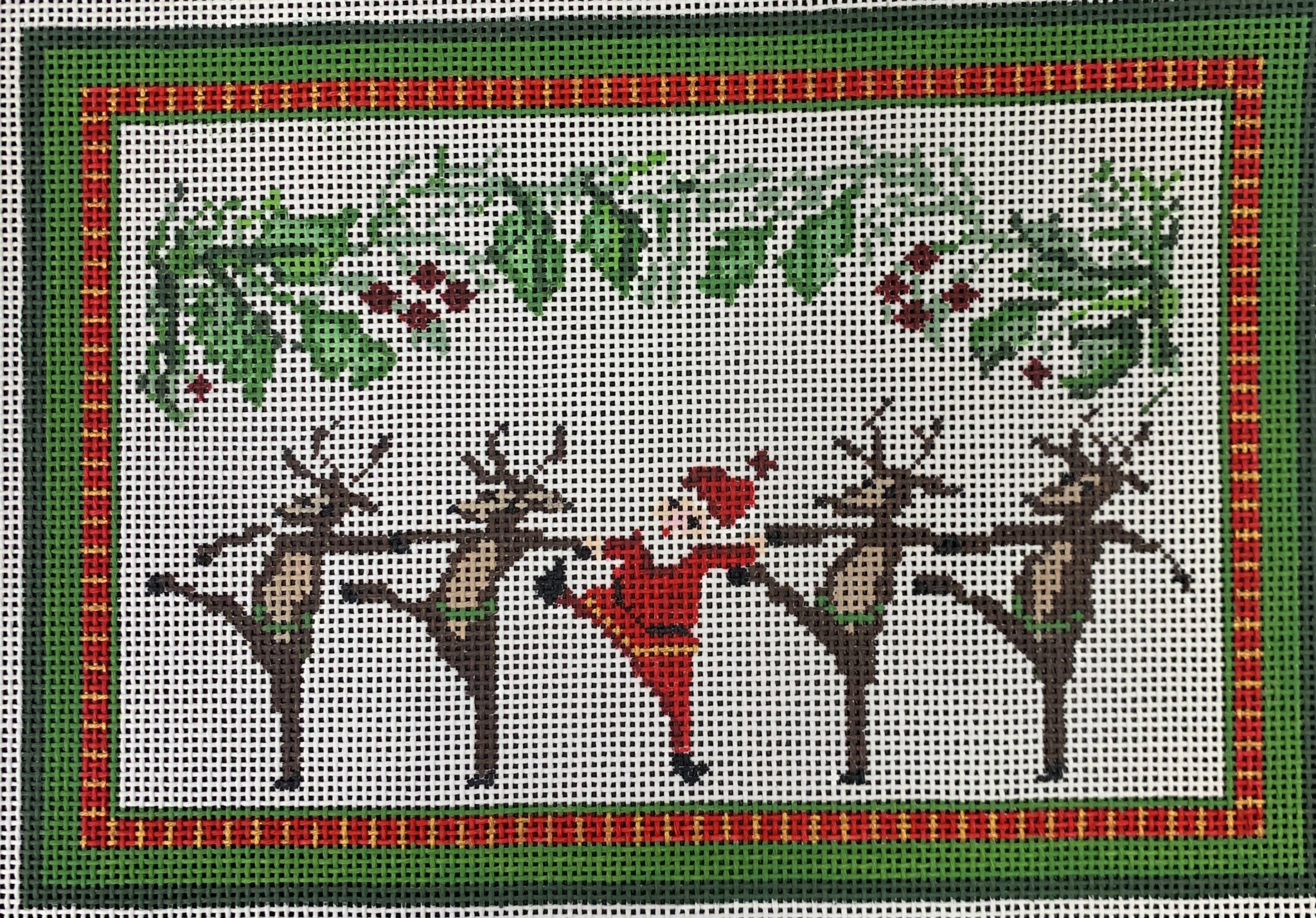 Dancing Reindeer and Santa with stitch guide by Cynthia Thomas