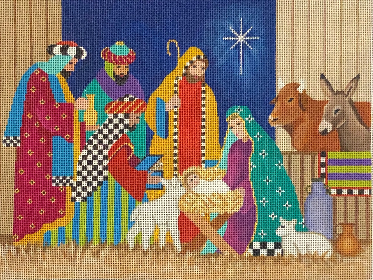 Needlepoint Canvas Handpainted Purple Robed Wiseman Nativity on store 18ct.