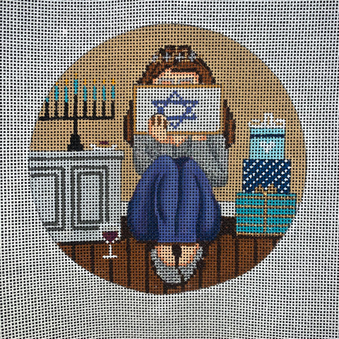 Stitching Girl Ornament - Hanukkah