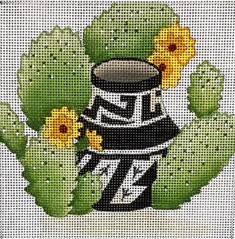 Black & White Pot with Prickly Pear