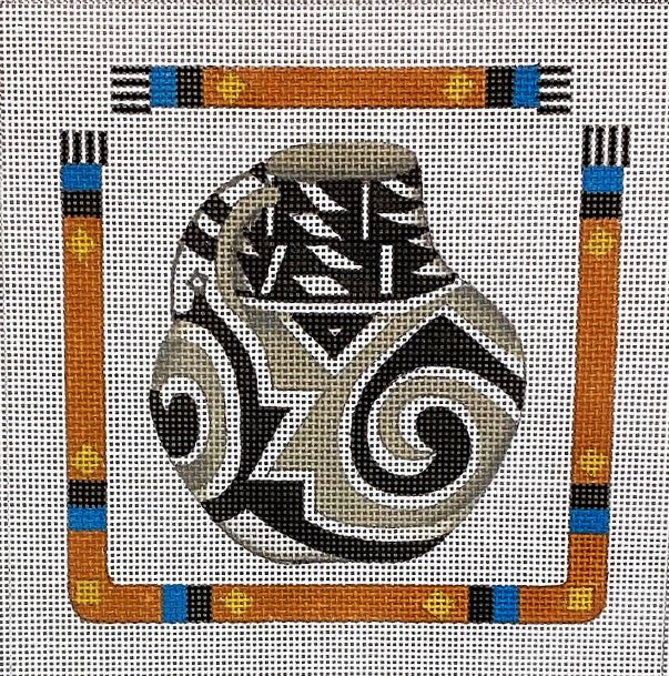 Black & Gray Pot with Southwest Border