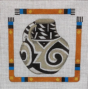 Black & Gray Pot with Southwest Border