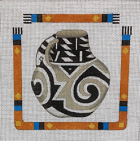 Black & Gray Pot with Southwest Border