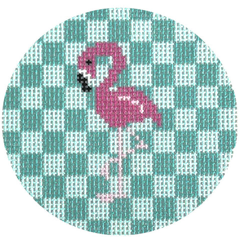 Round - Pink Flamingo on Aqua Checks